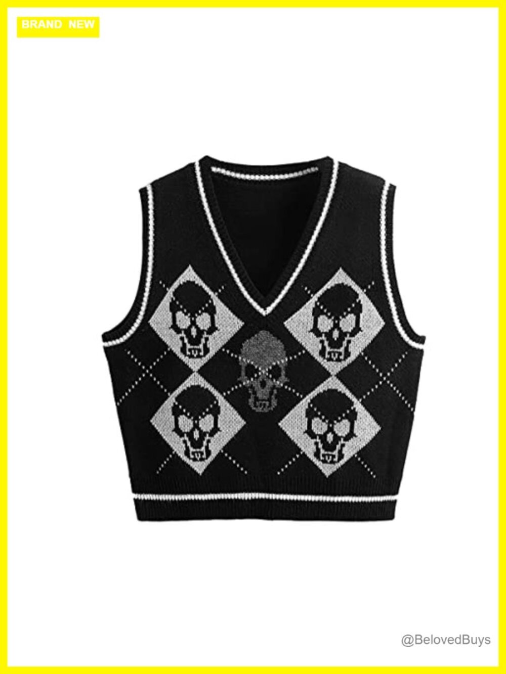 Sleeveless Sweater Vest Skull Print Knit Halloween Crop Pullover Tank